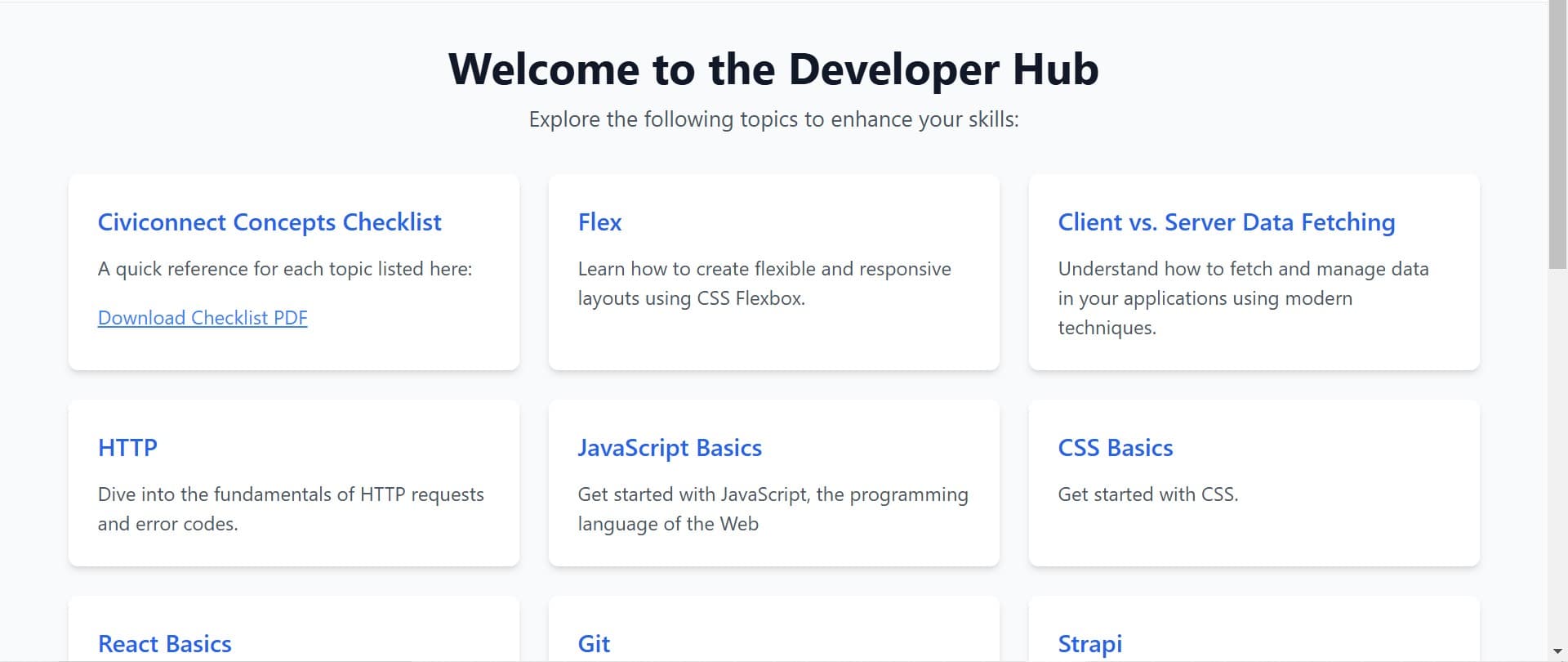 image of the developer hub dashboard